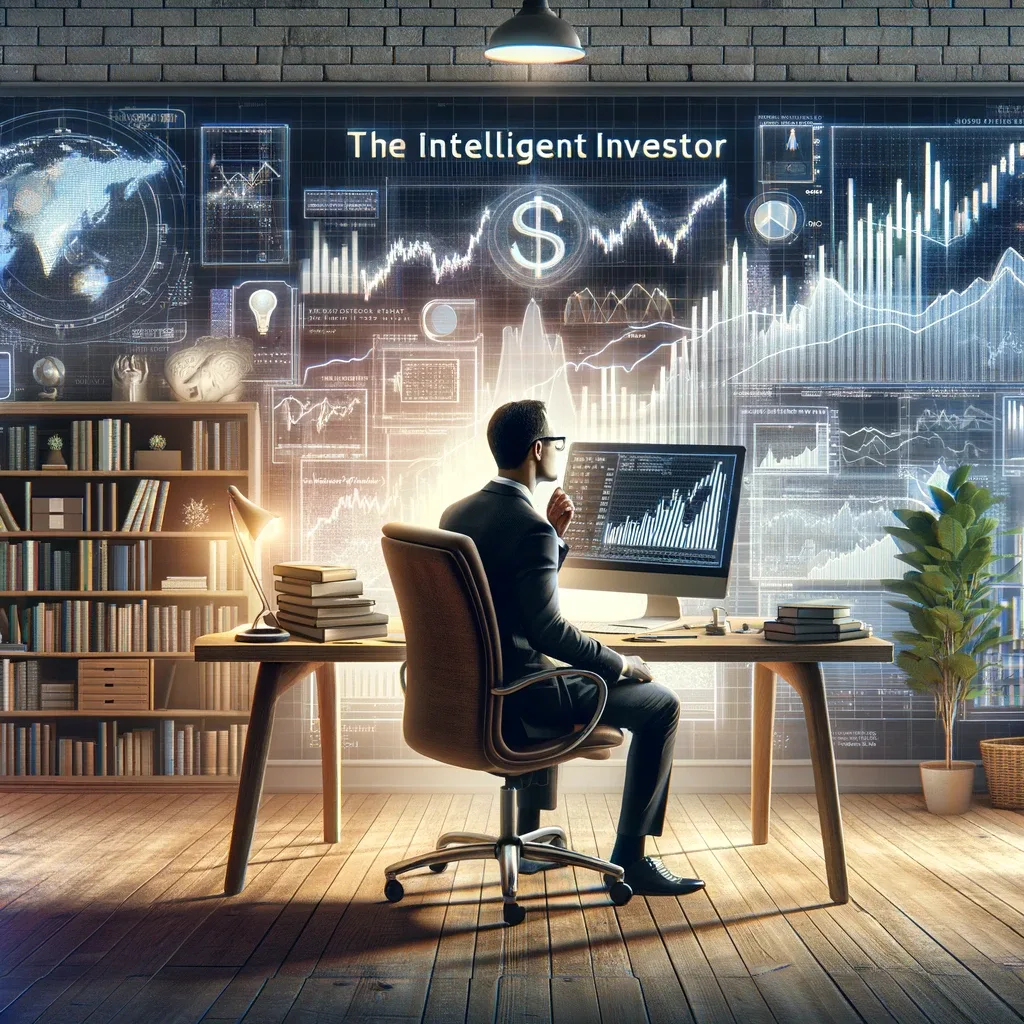 +a+visual+representation+inspired+by+the+book+the+intelligent+investor+by+benjamin+graham.+the+image+should+depict+a+modern+office+environment+symbo