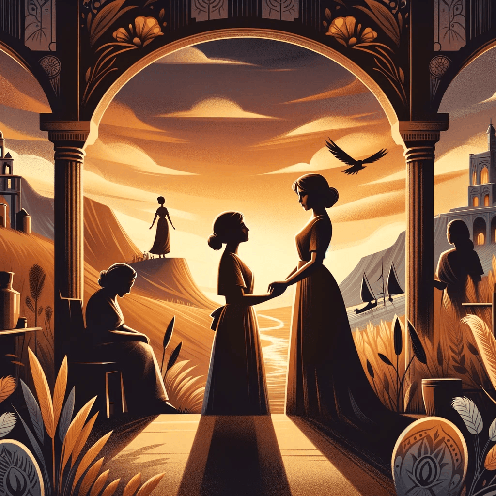 image inspired by the book 'Las hijas de la criada'. The scene should depict a symbolic and emotional representation of the story's themes,