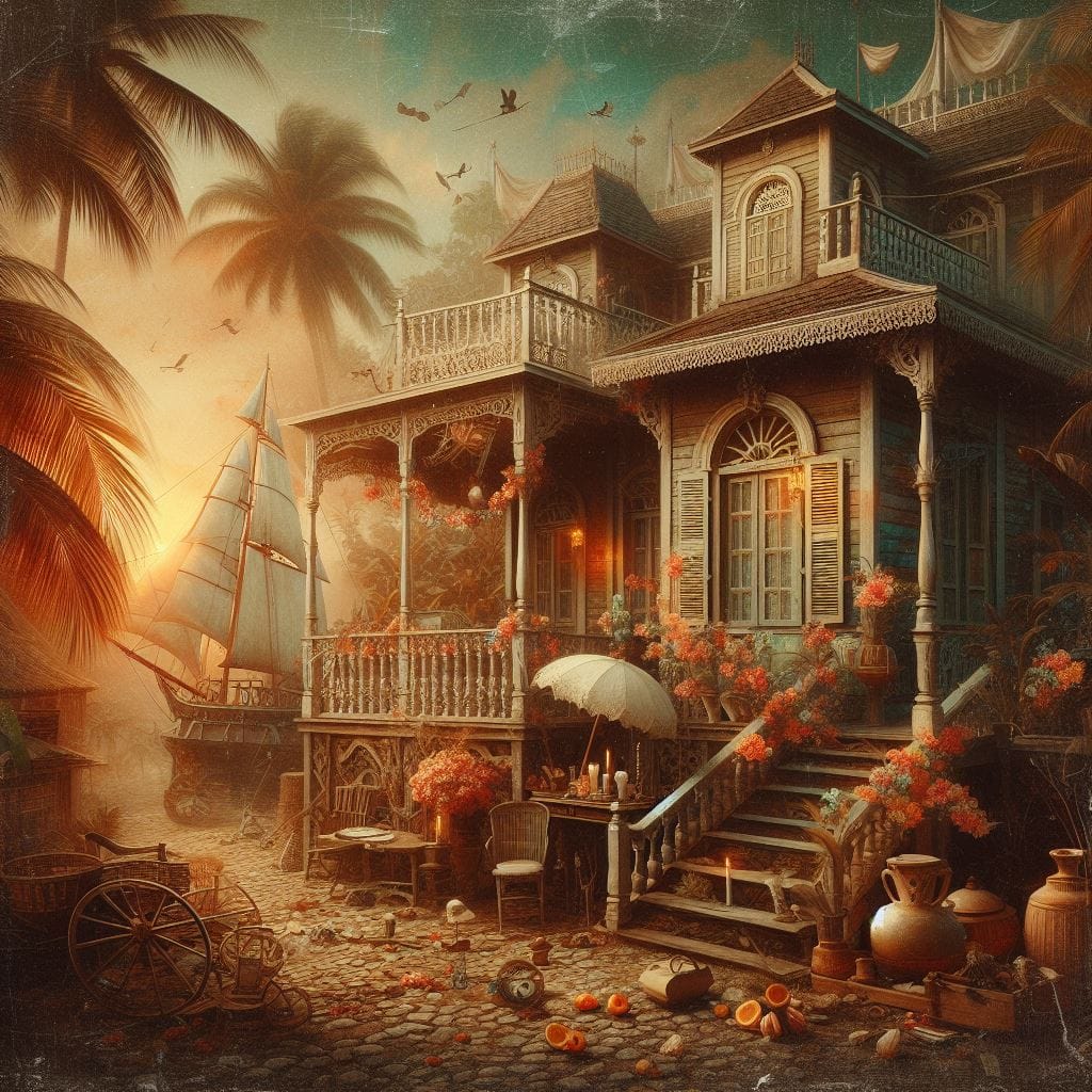 una imagen inspirada en la novela 'El amor en los tiempos del cólera' en estilo caribeño